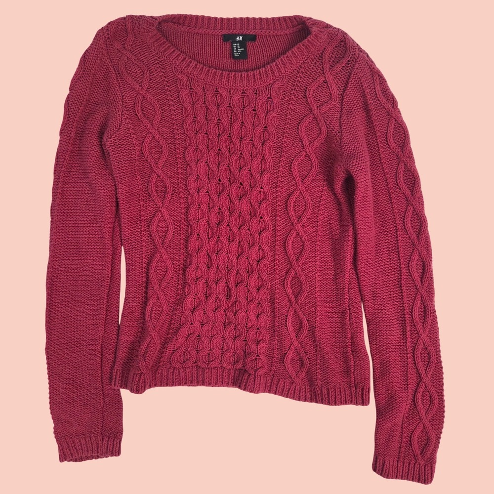 Sweater H&M Women XS Dark Pink Cable Knit Long Sleeve Pullover